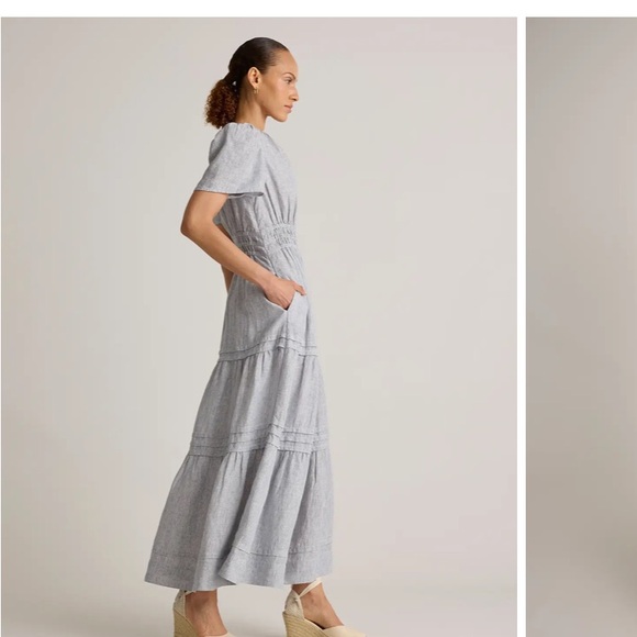 EUC Quince size xs Blue and White Striped Linen Maxi Dress - Picture 6 of 10